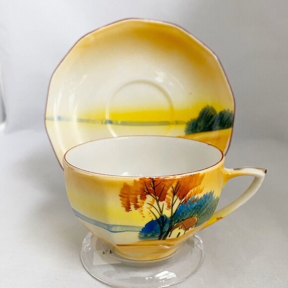 Vintage Trico Japan Handpainted Landscape Scene Teacup & Saucer - Picture 1 of 9